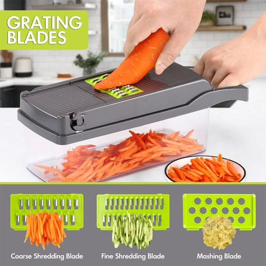 16-Piece Multifunctional Vegetable Cutter Set - Manual Slicer, Shredder & Grater
