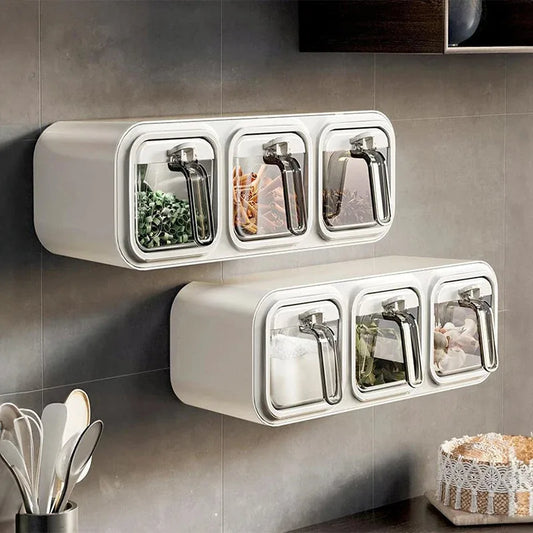 Wall-Mounted Spice Rack Organizer - Kitchen Seasoning Storage Jars with Door Mount