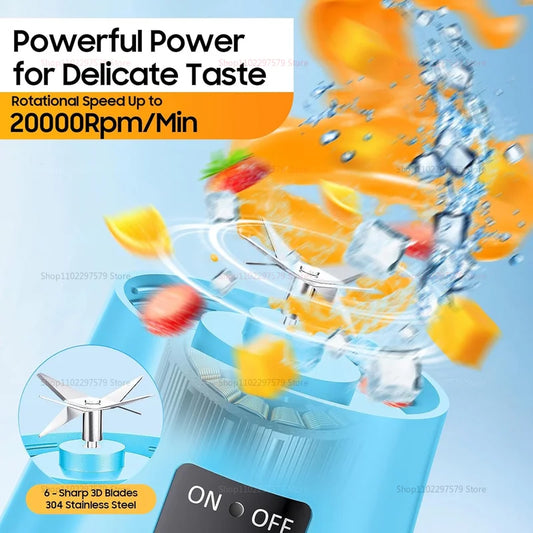 380ml Portable Electric Juicer USB Rechargeable Smoothie Blender Mini Food Processor Fruit Mixer for Travel Camping and Kitchen