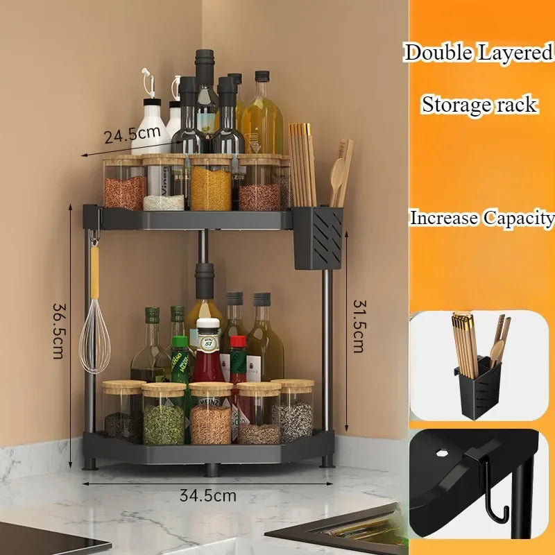 3-Tier Kitchen Spice Rack Organizer - Corner Countertop Seasoning Shelf with Chopstick Holder