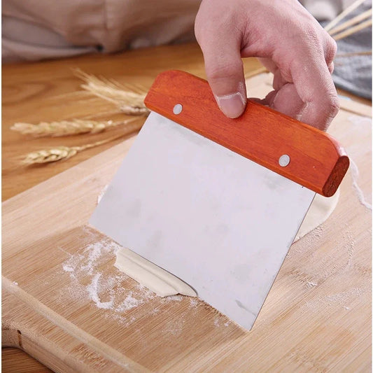 Stainless Steel Dough Scraper with Wooden Handle - Professional Pastry Cutter with Scale