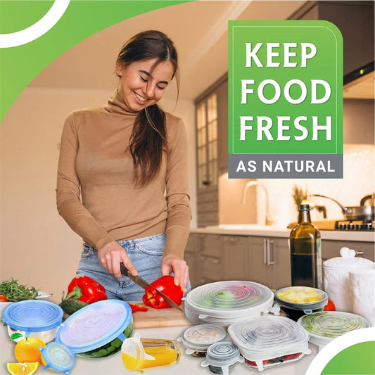 6-Piece Silicone Stretch Lids Set - Reusable Airtight Food Storage Covers