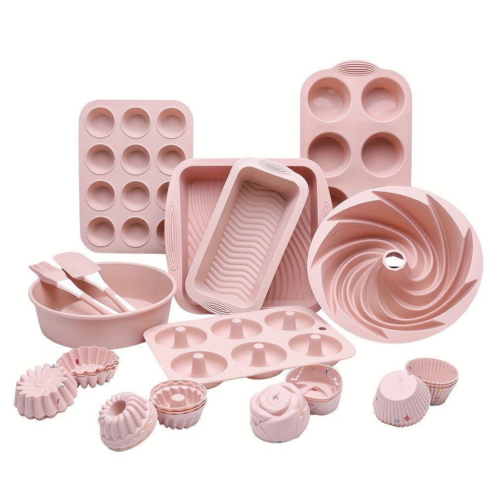 33-Piece Silicone Baking Set - Complete Cake Pan, Muffin Cups & Tools Kit