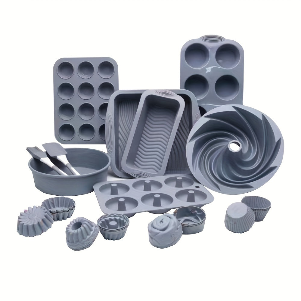 33-Piece Silicone Baking Set - Complete Cake Pan, Muffin Cups & Tools Kit