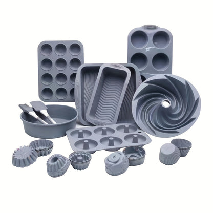33-Piece Silicone Baking Set - Complete Cake Pan, Muffin Cups & Tools Kit