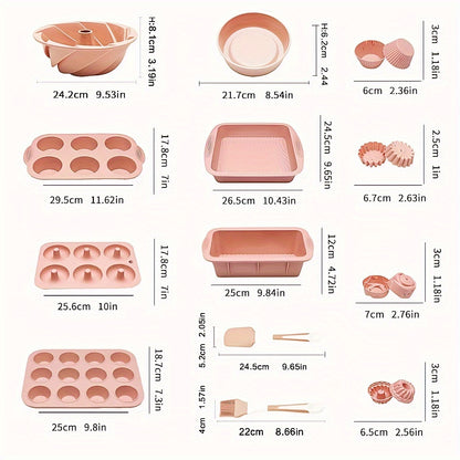 33-Piece Silicone Baking Set - Complete Cake Pan, Muffin Cups & Tools Kit