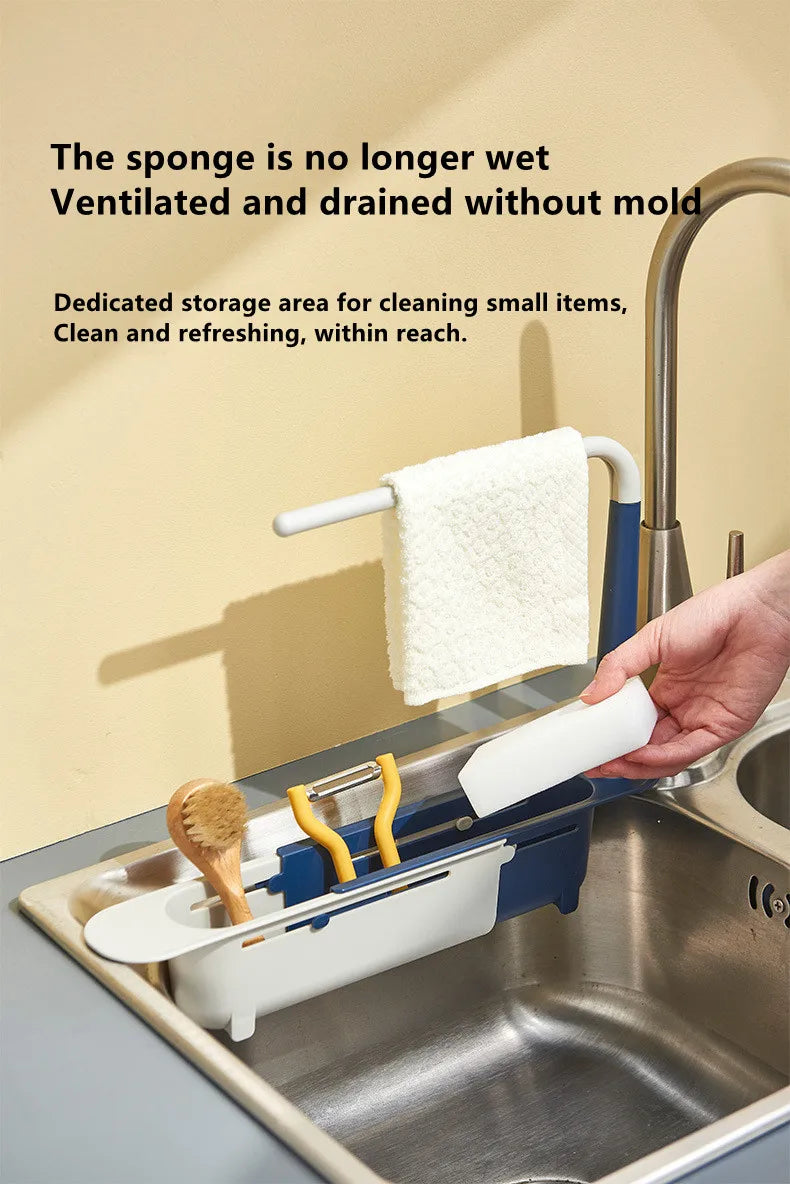 Telescopic Sink Shelf Organizer - Expandable Soap & Sponge Holder Drain Rack