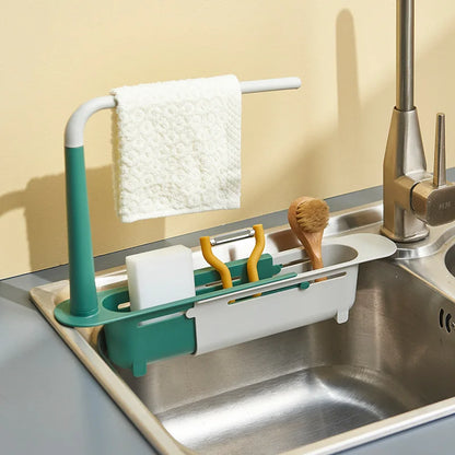 Telescopic Sink Shelf Organizer - Expandable Soap & Sponge Holder Drain Rack