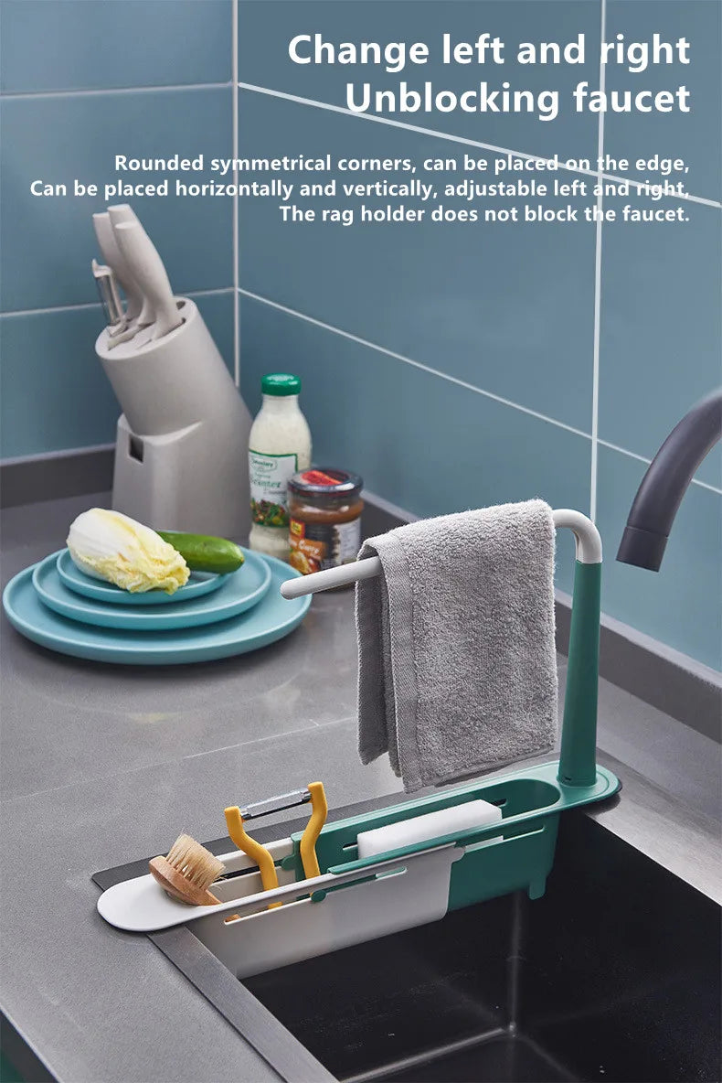 Telescopic Sink Shelf Organizer - Expandable Soap & Sponge Holder Drain Rack