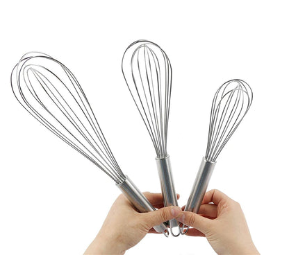 Stainless Steel Wire Whisk - 8"/10"/12" Balloon Egg Beater for Baking & Cooking