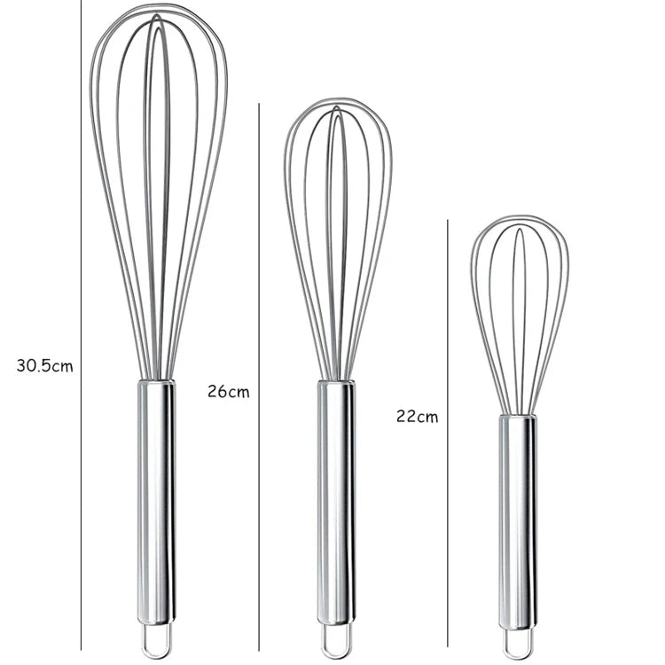 Stainless Steel Wire Whisk - 8"/10"/12" Balloon Egg Beater for Baking & Cooking
