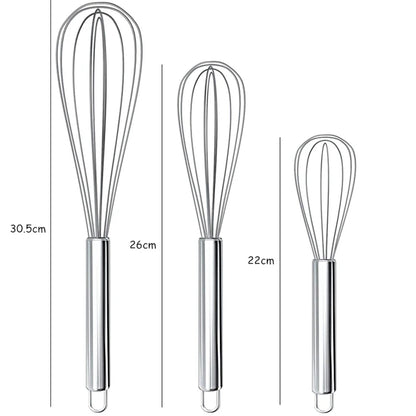 Stainless Steel Wire Whisk - 8"/10"/12" Balloon Egg Beater for Baking & Cooking