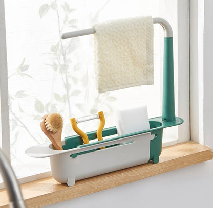 Telescopic Sink Shelf Organizer - Expandable Soap & Sponge Holder Drain Rack