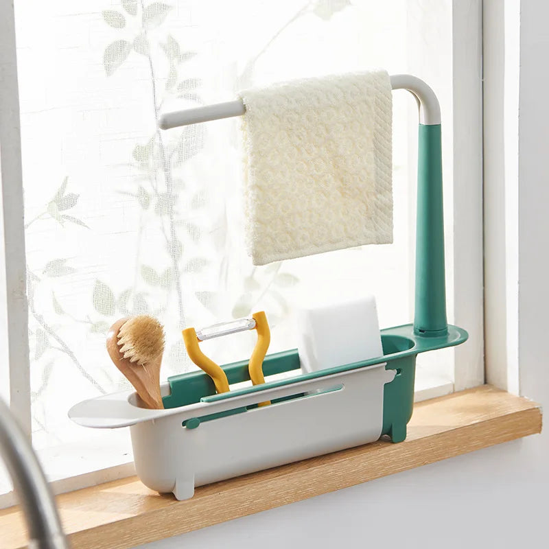 Telescopic Sink Shelf Organizer - Expandable Soap & Sponge Holder Drain Rack