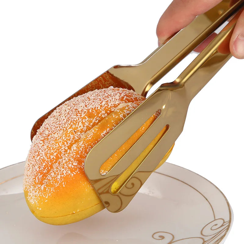 30-Styles Gold BBQ Food Tongs Steak Clip Stainless Steel Hollow Cake Bread Grill Clamp Cooking Utensils Kitchen Accessories