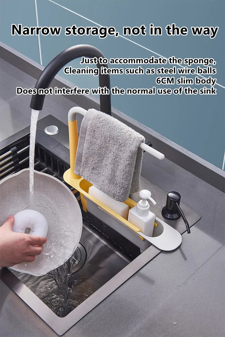 Telescopic Sink Shelf Organizer - Expandable Soap & Sponge Holder Drain Rack