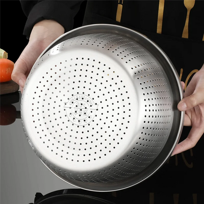 Stainless Steel Drain Basket Colander Round Rice Cleaning Sieve Fruit Vegetable Washing Basin Strainer Filter Kitchen Utensils