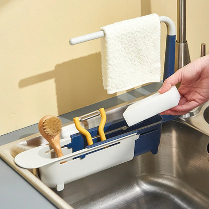 Telescopic Sink Shelf Organizer - Expandable Soap & Sponge Holder Drain Rack
