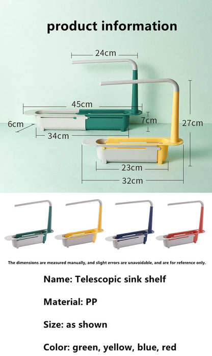 Telescopic Sink Shelf Organizer - Expandable Soap & Sponge Holder Drain Rack