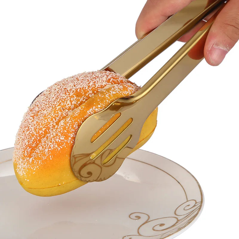 30-Styles Gold BBQ Food Tongs Steak Clip Stainless Steel Hollow Cake Bread Grill Clamp Cooking Utensils Kitchen Accessories