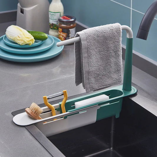 Telescopic Sink Shelf Organizer - Expandable Soap & Sponge Holder Drain Rack
