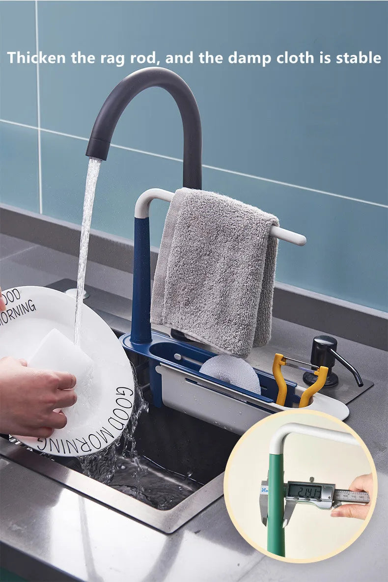 Telescopic Sink Shelf Organizer - Expandable Soap & Sponge Holder Drain Rack