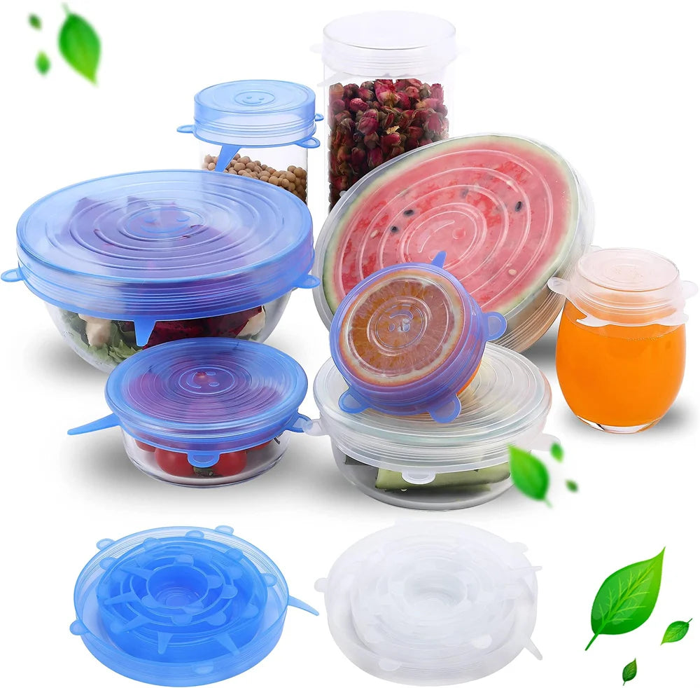 6-Piece Silicone Stretch Lids Set - Reusable Airtight Food Storage Covers