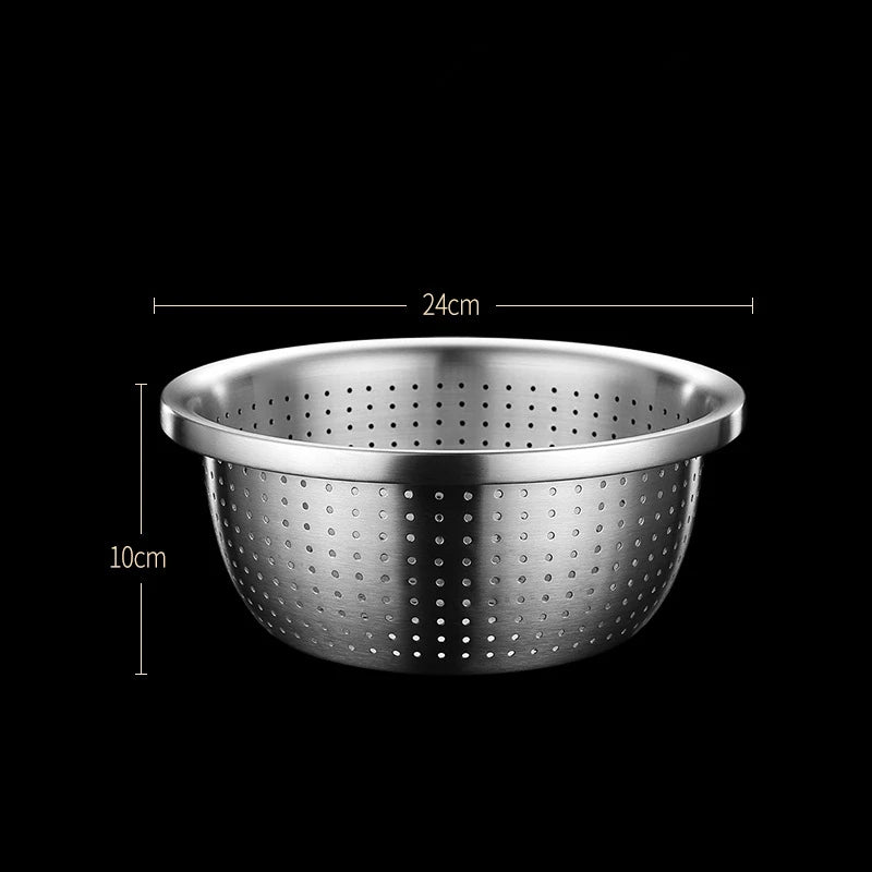 Stainless Steel Drain Basket Colander Round Rice Cleaning Sieve Fruit Vegetable Washing Basin Strainer Filter Kitchen Utensils