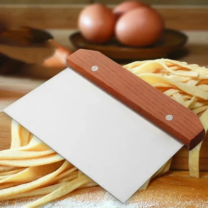 Stainless Steel Dough Scraper with Wooden Handle - Professional Pastry Cutter with Scale