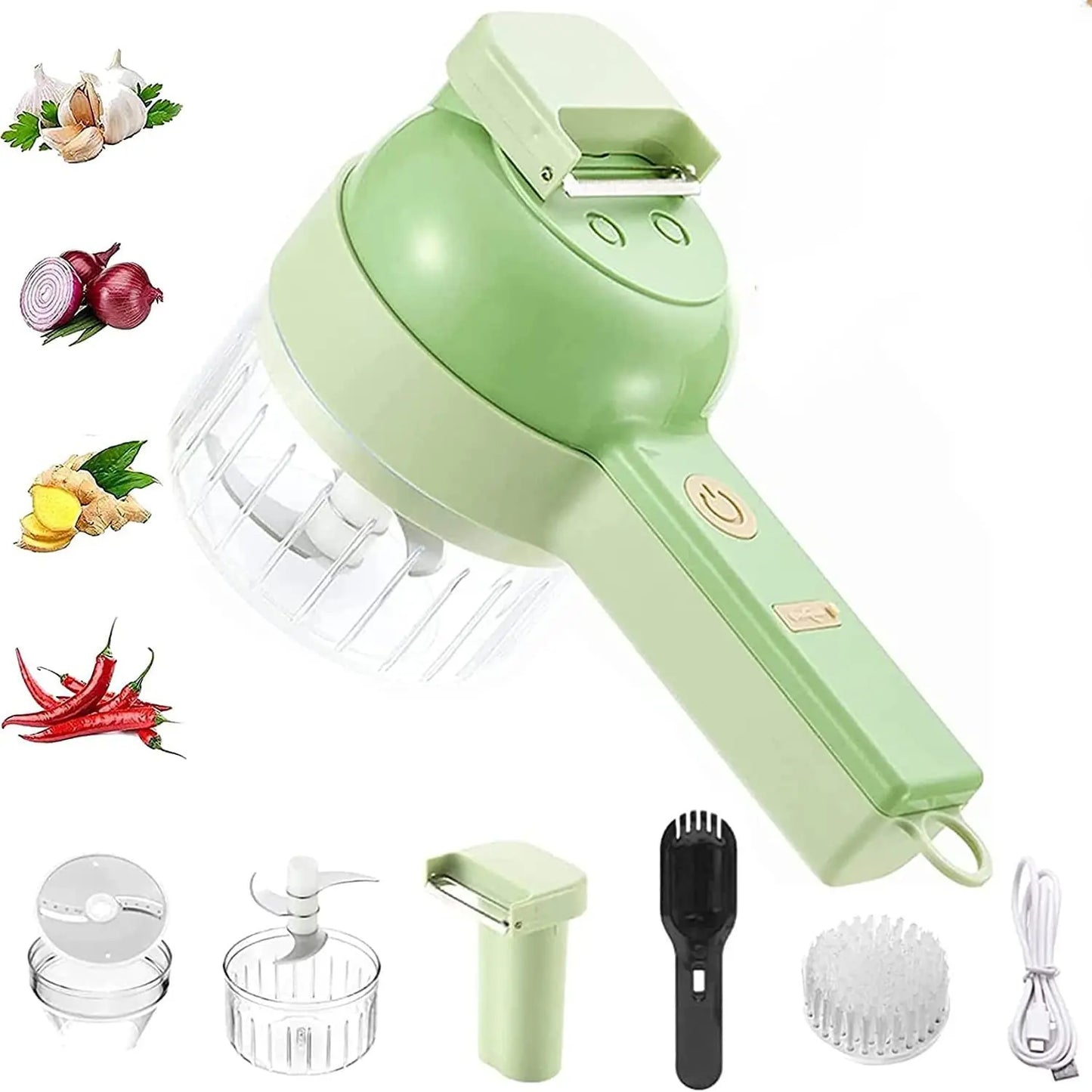 4-in-1 Electric Vegetable Cutter - Wireless Handheld Slicer for Garlic, Onions & More