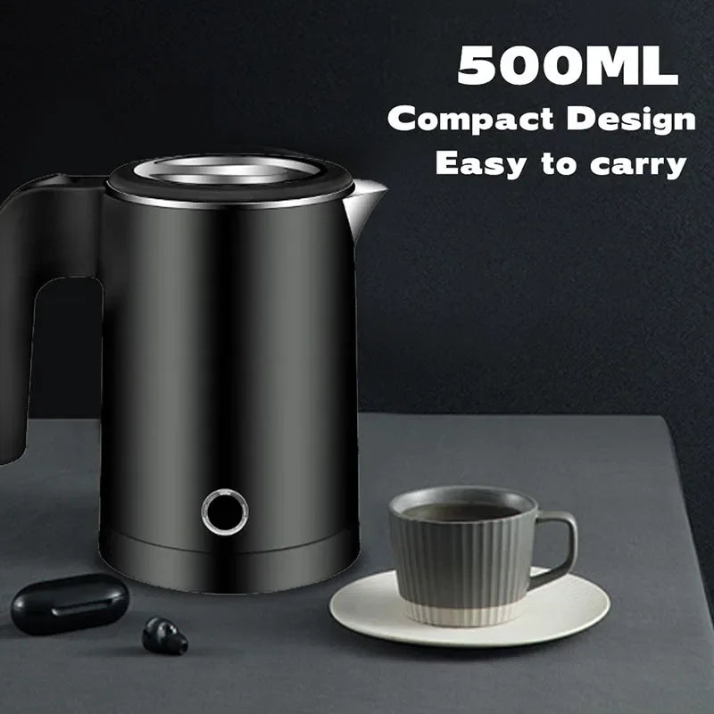 500ML Portable Travel Electric Kettle - Compact Water Boiler for Tea & Coffee