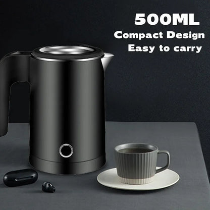 500ML Portable Travel Electric Kettle - Compact Water Boiler for Tea & Coffee