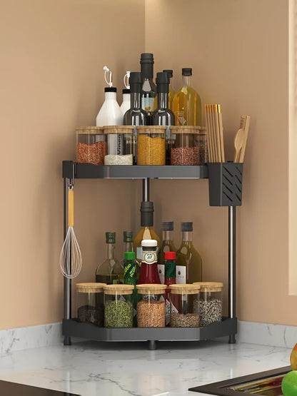 3-Tier Kitchen Spice Rack Organizer - Corner Countertop Seasoning Shelf with Chopstick Holder