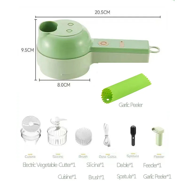 4-in-1 Electric Vegetable Cutter - Wireless Handheld Slicer for Garlic, Onions & More