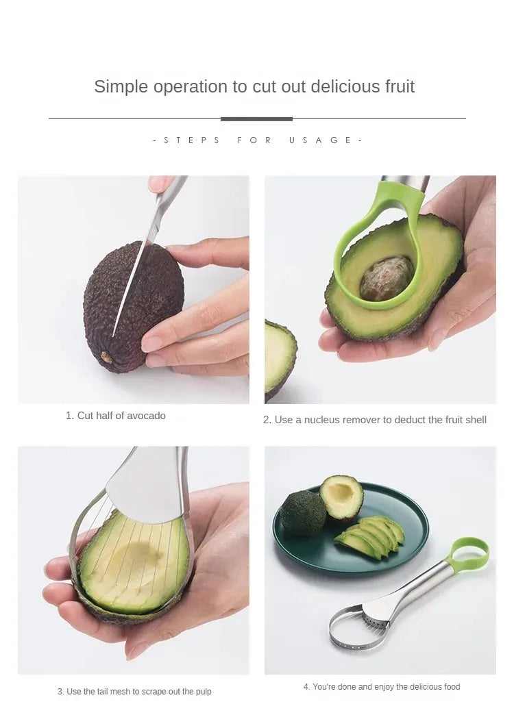 Avocado Slicer Tool - 3-in-1 Stainless Steel Fruit Cutter & Pitter