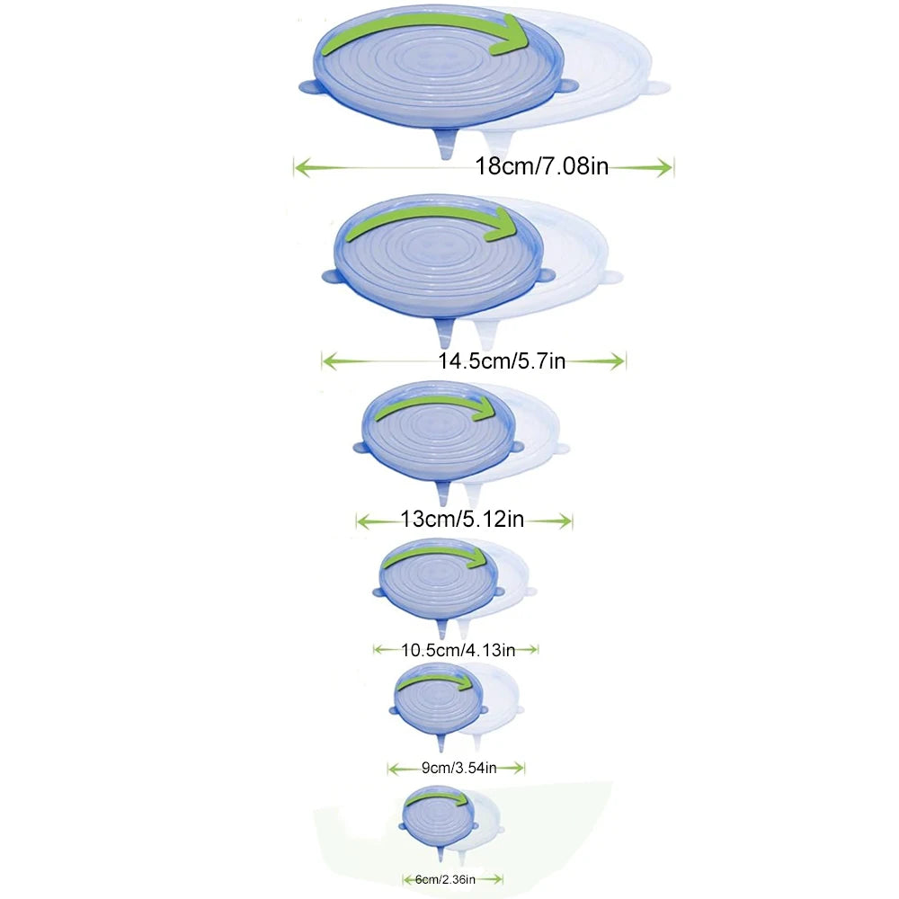 6-Piece Silicone Stretch Lids Set - Reusable Airtight Food Storage Covers