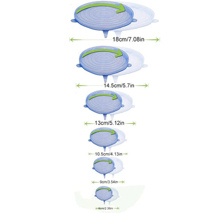 6-Piece Silicone Stretch Lids Set - Reusable Airtight Food Storage Covers