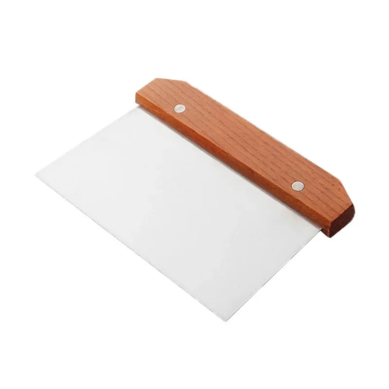 Stainless Steel Dough Scraper with Wooden Handle - Professional Pastry Cutter with Scale