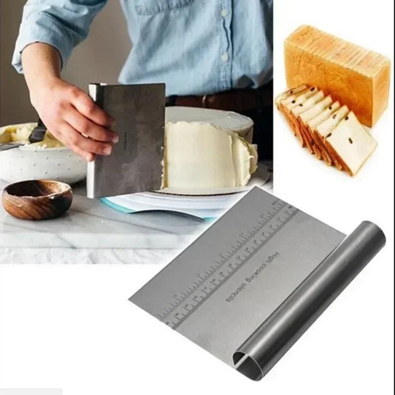 Stainless Steel Dough Scraper - Cake Smoother & Pastry Spatula for Baking