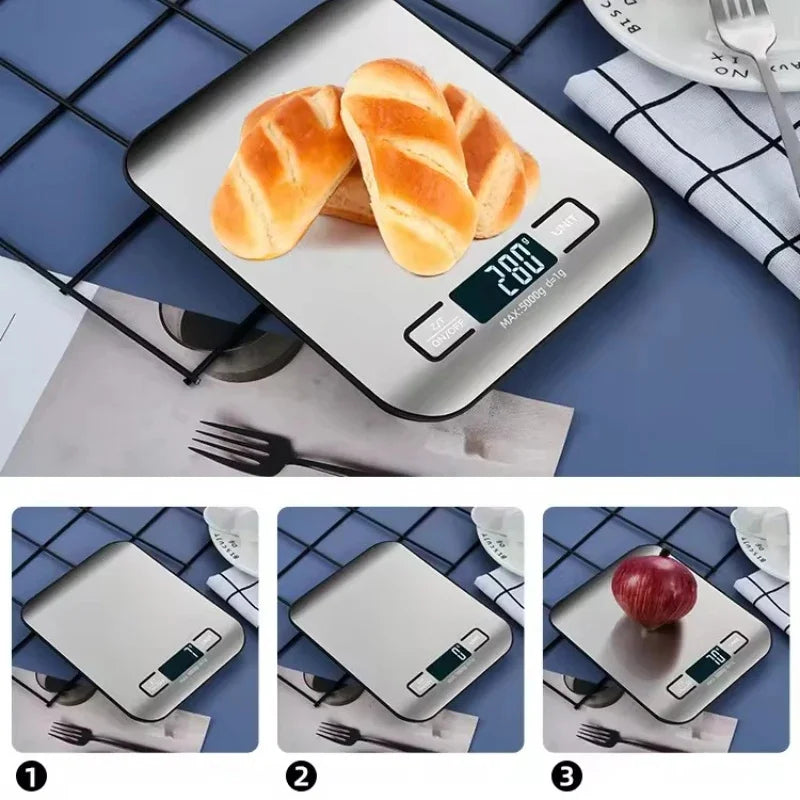 Digital Kitchen Scale with LED Display - 5kg/1g Precision Stainless Steel
