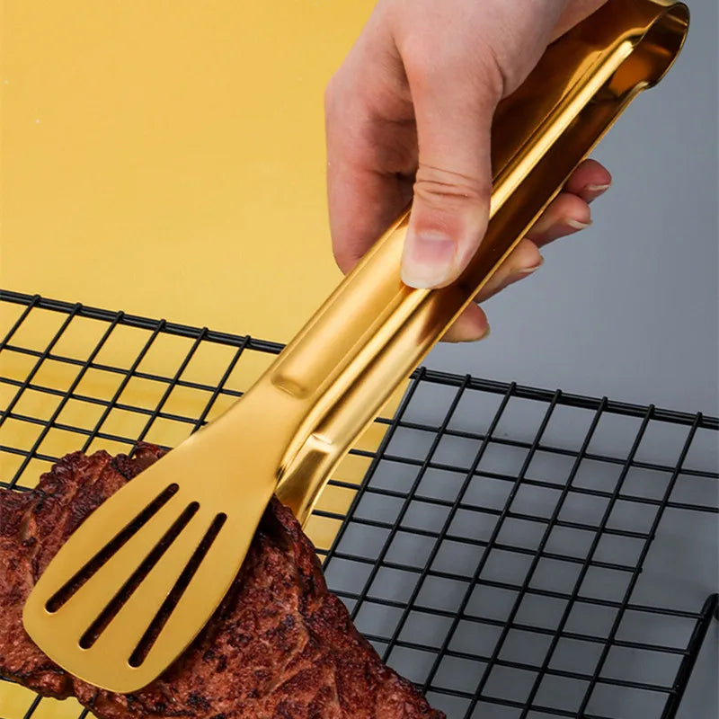 30-Styles Gold BBQ Food Tongs Steak Clip Stainless Steel Hollow Cake Bread Grill Clamp Cooking Utensils Kitchen Accessories