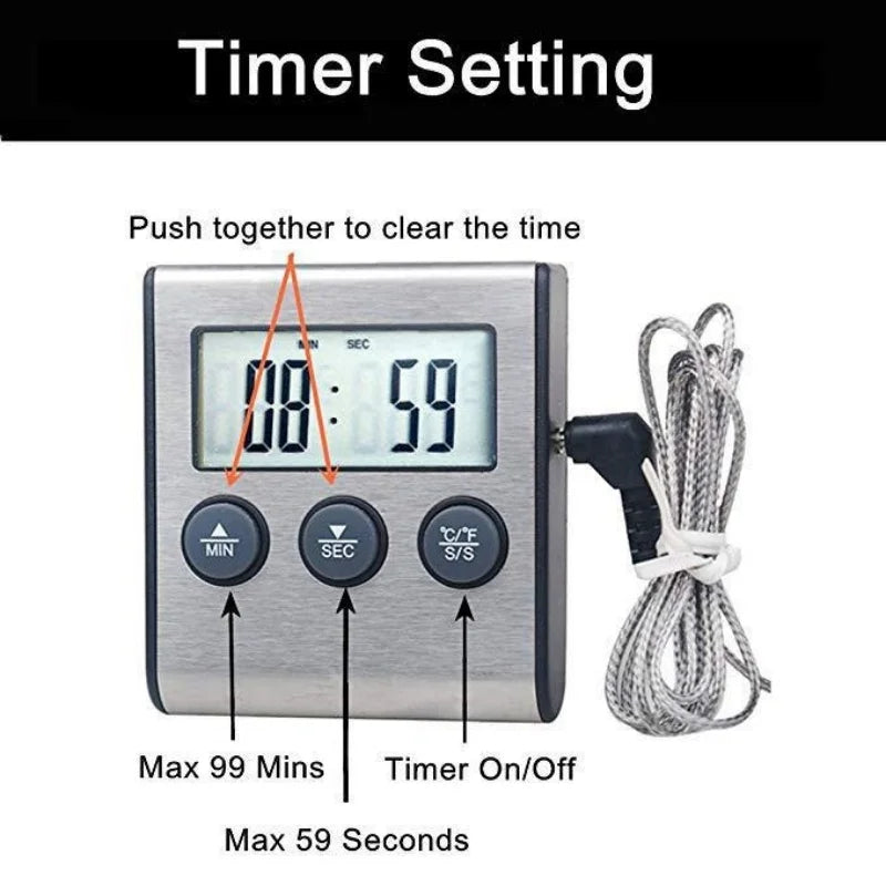 Kitchen Digital Smart Food Thermometer, Electronic Timer Oven Probe beef Meat Thermometers for BBQ & cooking & Milk