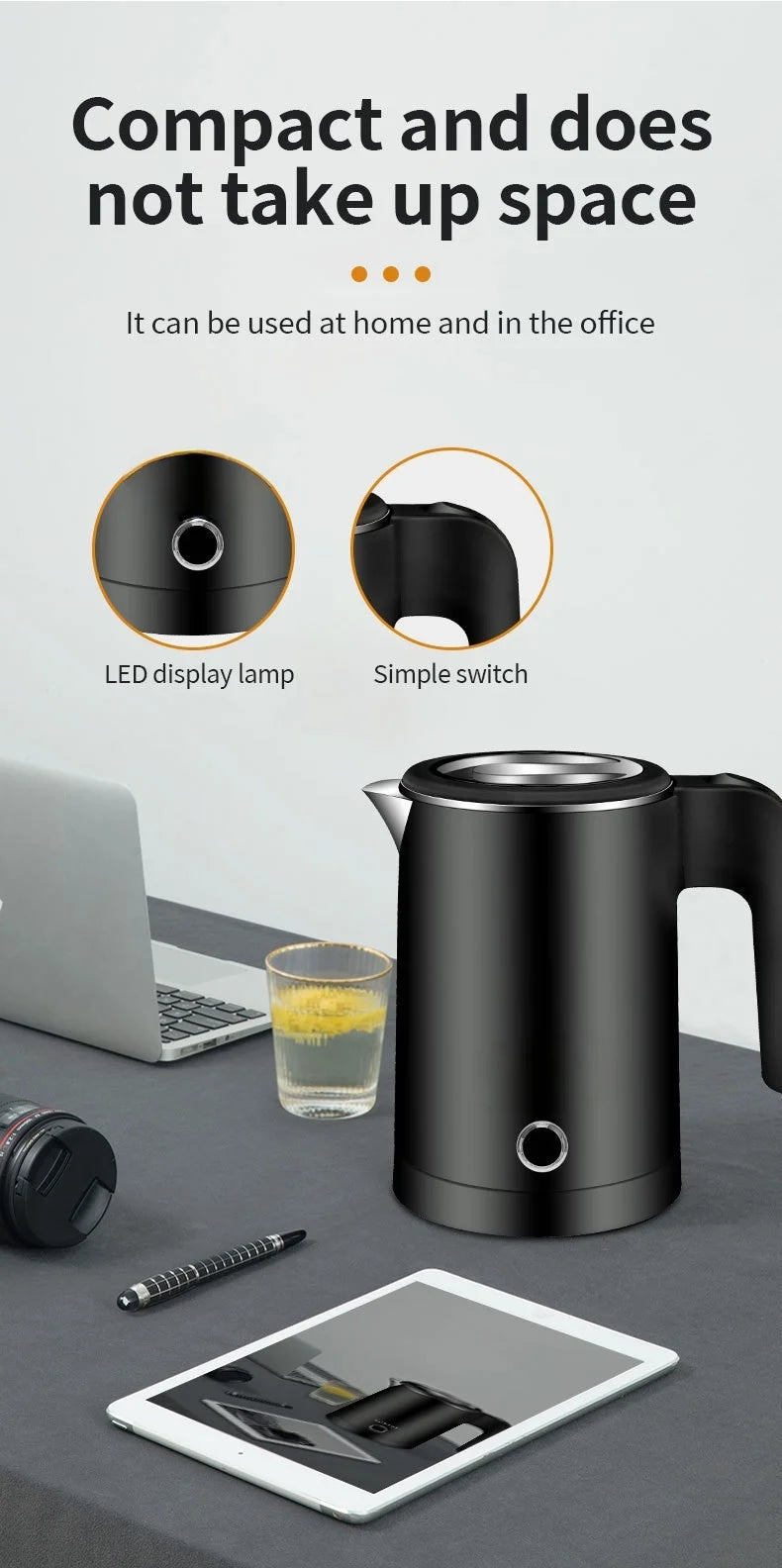 500ML Portable Travel Electric Kettle - Compact Water Boiler for Tea & Coffee