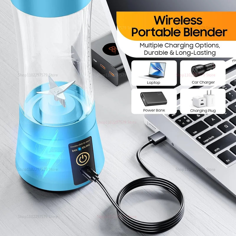 380ml Portable Electric Juicer USB Rechargeable Smoothie Blender Mini Food Processor Fruit Mixer for Travel Camping and Kitchen