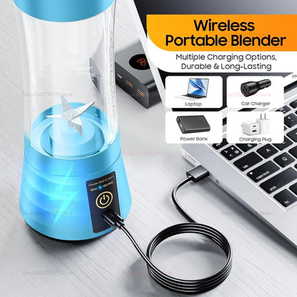 380ml Portable Electric Juicer USB Rechargeable Smoothie Blender Mini Food Processor Fruit Mixer for Travel Camping and Kitchen