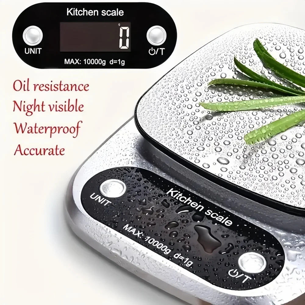 Digital Kitchen Scale 10kg - Stainless Steel LCD Electronic Food Scale