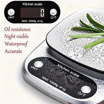 Digital Kitchen Scale 10kg - Stainless Steel LCD Electronic Food Scale