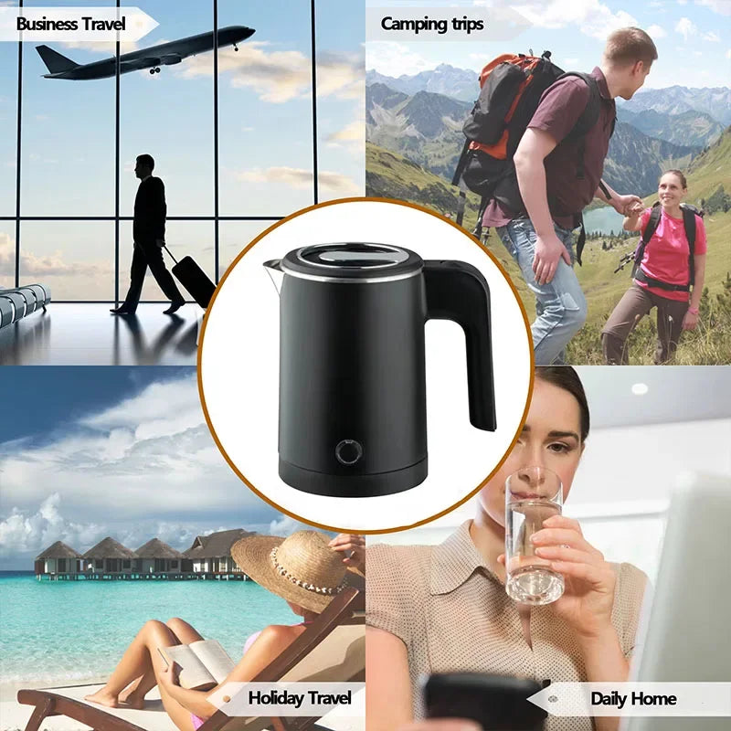 500ML Portable Travel Electric Kettle - Compact Water Boiler for Tea & Coffee