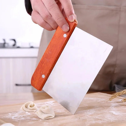 Stainless Steel Dough Scraper with Wooden Handle - Professional Pastry Cutter with Scale