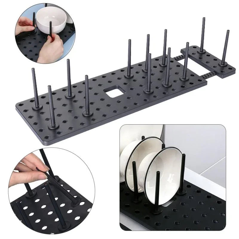 Adjustable Sink Drain Shelf - Kitchen Dish Drying Rack Organizer